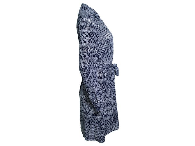 Autre Marque Diane von Furstenberg, Hemdblusenkleid mit Wickelgürtel Weiß Blau - Ansicht 4