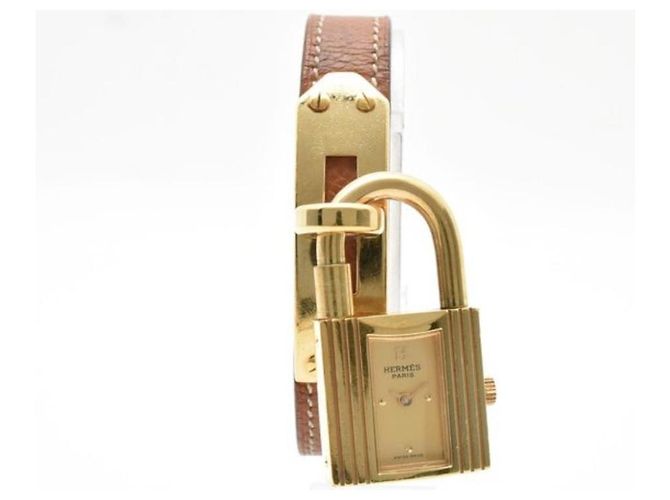 Relógio Hermès Kelly de Cadeado Ouro e Couro Marrom Dourado - vista 2