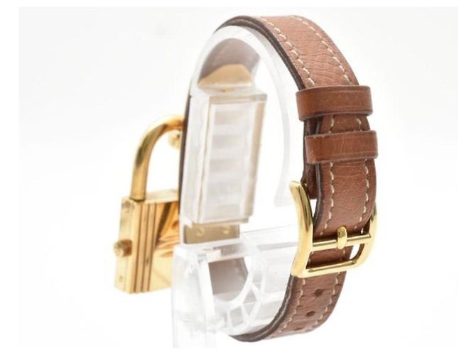 Relógio Hermès Kelly de Cadeado Ouro e Couro Marrom Dourado - vista 3
