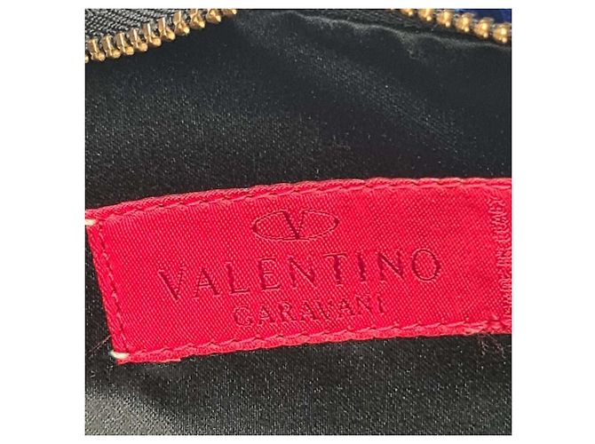Clutch in agnello blu con stampa pitone Valentino Garavani, usato - vista 9