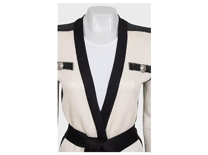 NWOT Balmain weißer langer Cardigan mit Gürtel - EU36/S gebraucht - Ansicht 4