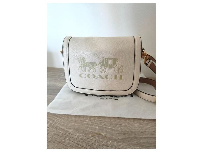 Borsa Coach in pelle martellata crema - vista 10