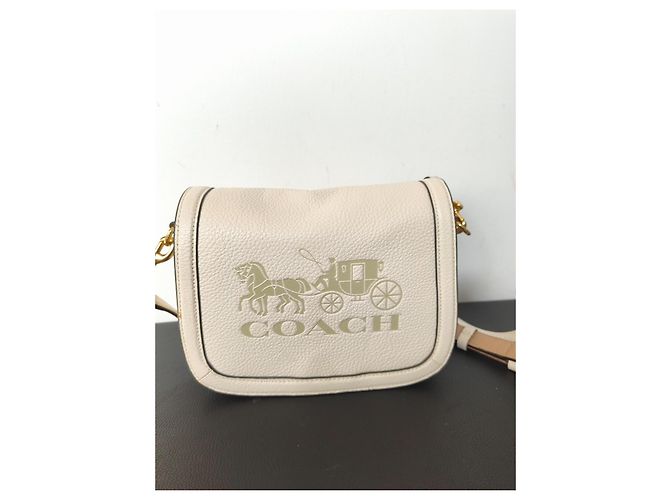 Borsa Coach in pelle martellata crema - vista 11