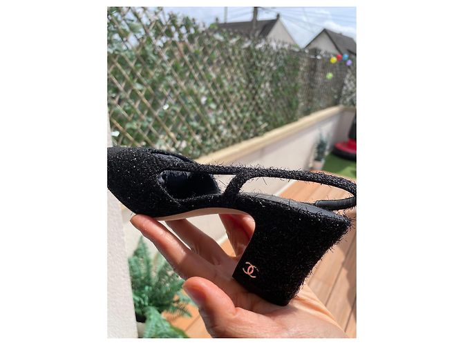 Chanel Slingback Espadrilles Schwarz Stoff Größe 36.5 - Ansicht 13