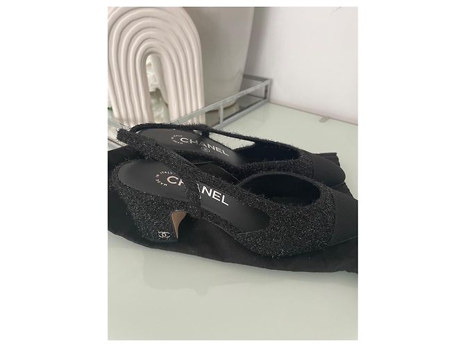 Chanel Slingback Espadrilles Schwarz Stoff Größe 36.5 - Ansicht 7
