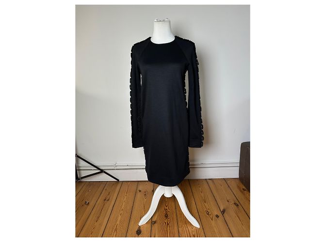 Vintage Chloé Baumwollstrickkleid mit Spitzenbesatz Schwarz XS - Ansicht 13