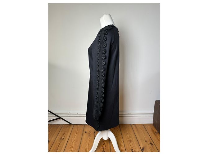Vintage Chloé Baumwollstrickkleid mit Spitzenbesatz Schwarz XS - Ansicht 2