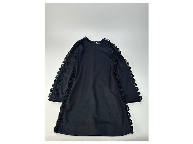 Vintage Chloé Baumwollstrickkleid mit Spitzenbesatz Schwarz XS - Ansicht 4