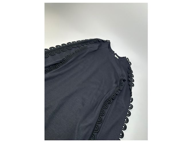 Vintage Chloé Baumwollstrickkleid mit Spitzenbesatz Schwarz XS - Ansicht 5