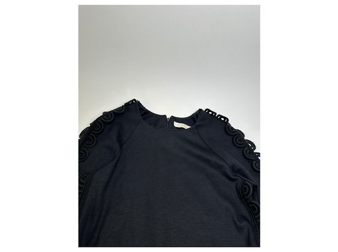 Vintage Chloé Baumwollstrickkleid mit Spitzenbesatz Schwarz XS - Ansicht 6