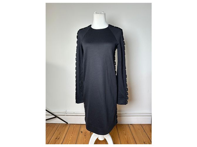 Vintage Chloé Baumwollstrickkleid mit Spitzenbesatz Schwarz XS - Ansicht 8