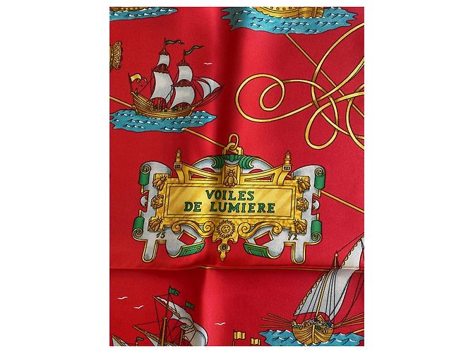 Hermès Sciarpa di seta Voiles de lumière Rossa Rosso - vista 7