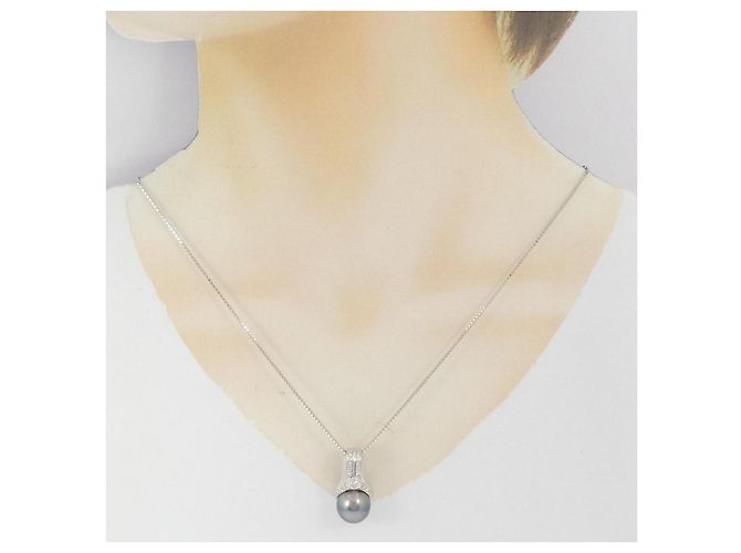 Autre Marque Collana in diamante con perla nera Pt900 Pt850 Nero - vista 6