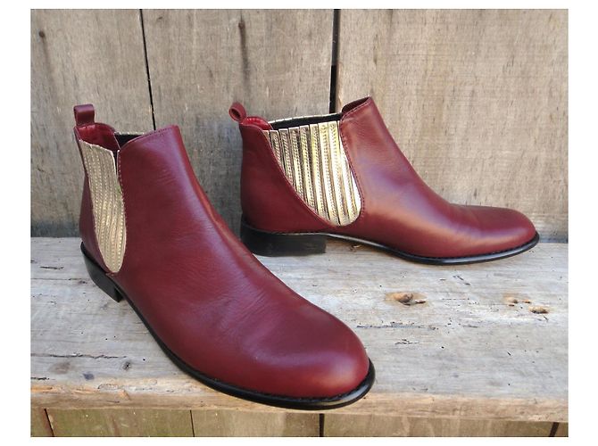 Botines My Suelly de cuero rojo oscuro Burdeos - vista 2