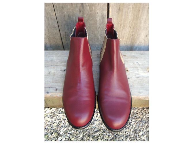 Botines My Suelly de cuero rojo oscuro Burdeos - vista 3