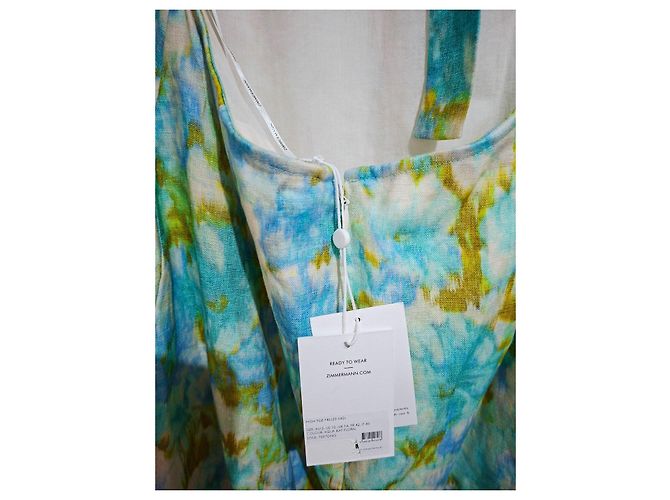 Zimmermann High Tide Midi-Kleid mit Rüschen Weiß Blau Grün - Ansicht 10