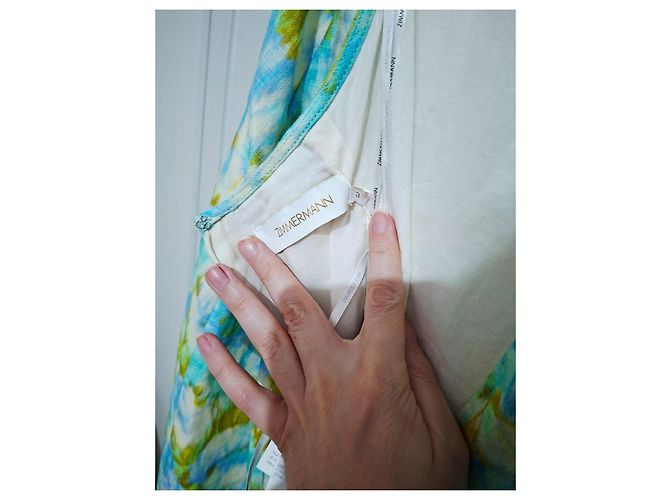 Zimmermann High Tide Midi-Kleid mit Rüschen Weiß Blau Grün - Ansicht 12