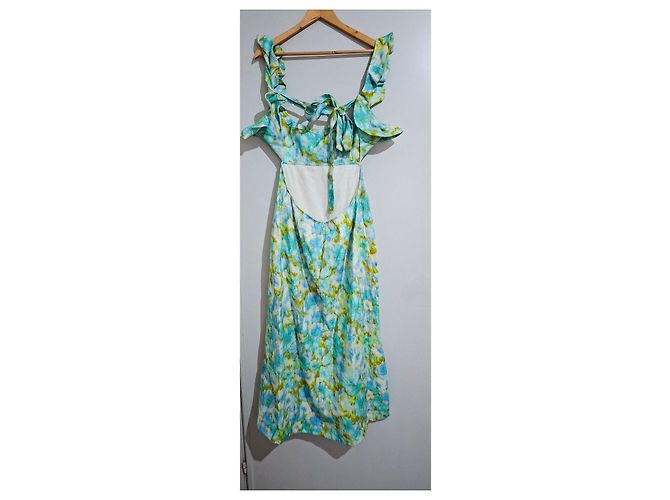 Zimmermann High Tide Midi-Kleid mit Rüschen Weiß Blau Grün - Ansicht 2
