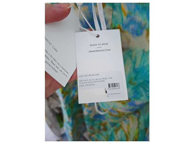 Zimmermann High Tide Midi-Kleid mit Rüschen Weiß Blau Grün - Ansicht 4