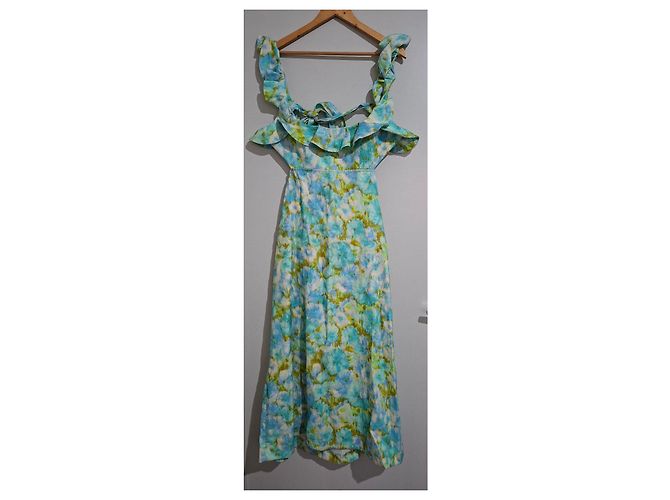 Zimmermann High Tide Midi-Kleid mit Rüschen Weiß Blau Grün - Ansicht 5