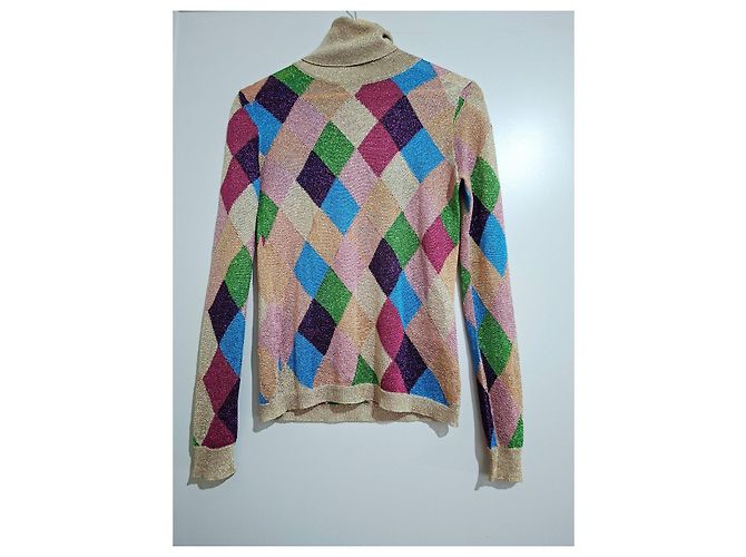 Miu Miu Bunt gemusterter Rautenmuster-Pullover mit hohem Kragen Mehrfarben Golden - Ansicht 2