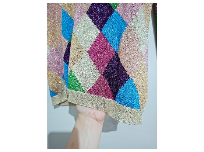 Miu Miu Bunt gemusterter Rautenmuster-Pullover mit hohem Kragen Mehrfarben Golden - Ansicht 3