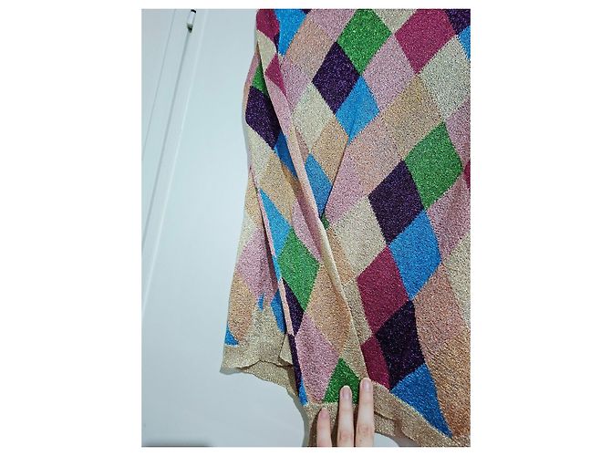 Miu Miu Bunt gemusterter Rautenmuster-Pullover mit hohem Kragen Mehrfarben Golden - Ansicht 5