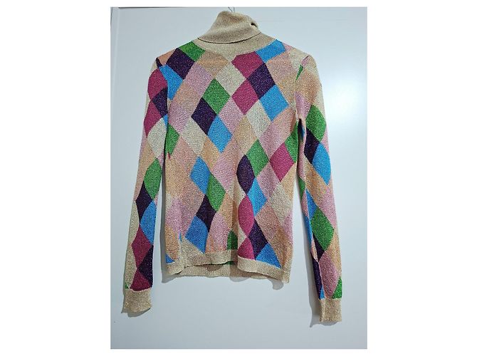 Miu Miu Bunt gemusterter Rautenmuster-Pullover mit hohem Kragen Mehrfarben Golden - Ansicht 6