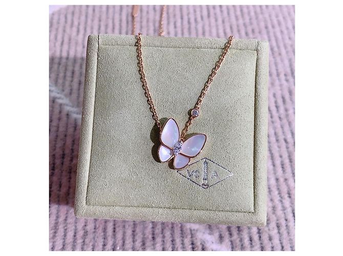 Van Cleef & Arpels Schmetterling Halskette Roségold Perlmutt und Diamant Golden - Ansicht 2