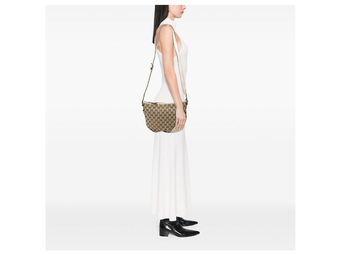 Gucci Beige Medio GG Canvas Nuovo Britt Borsa A Tracolla Mezza Luna - vista 7