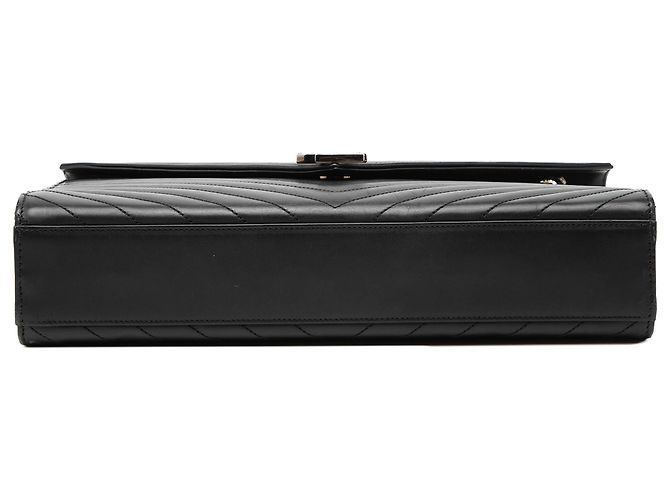 Borsa a busta grande in pelle di vitello nera con motivo a zigzag monogramma Saint Laurent Nero - vista 3