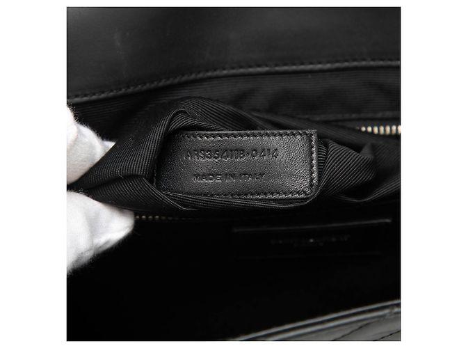 Borsa a busta grande in pelle di vitello nera con motivo a zigzag monogramma Saint Laurent Nero - vista 6