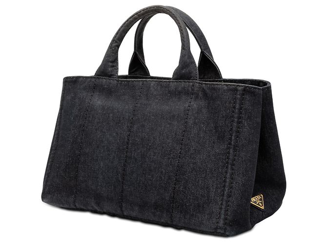 Borsa in denim nero Canapa con logo Prada - vista 2