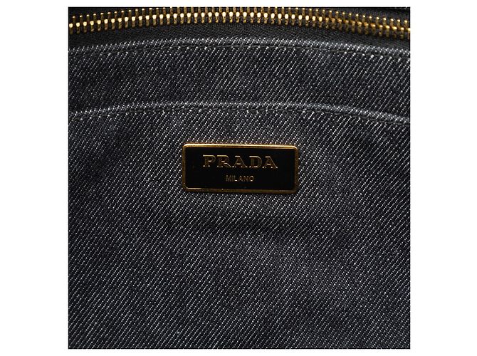 Borsa in denim nero Canapa con logo Prada - vista 5