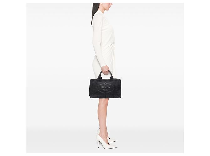Borsa in denim nero Canapa con logo Prada - vista 6