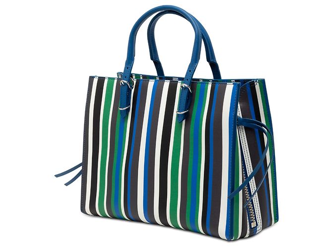 Balenciaga Mini-Ledertasche in Blau mit gestreiftem Papier A6 und Reißverschluss - Ansicht 2