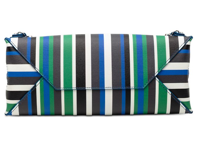 Balenciaga Mini-Ledertasche in Blau mit gestreiftem Papier A6 und Reißverschluss - Ansicht 3