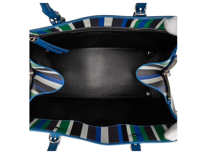 Balenciaga Mini-Ledertasche in Blau mit gestreiftem Papier A6 und Reißverschluss - Ansicht 4