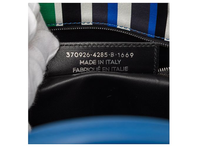 Balenciaga Mini-Ledertasche in Blau mit gestreiftem Papier A6 und Reißverschluss - Ansicht 6