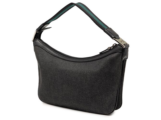 Borsa a Spalla in Denim Nero Gucci con Web - vista 2