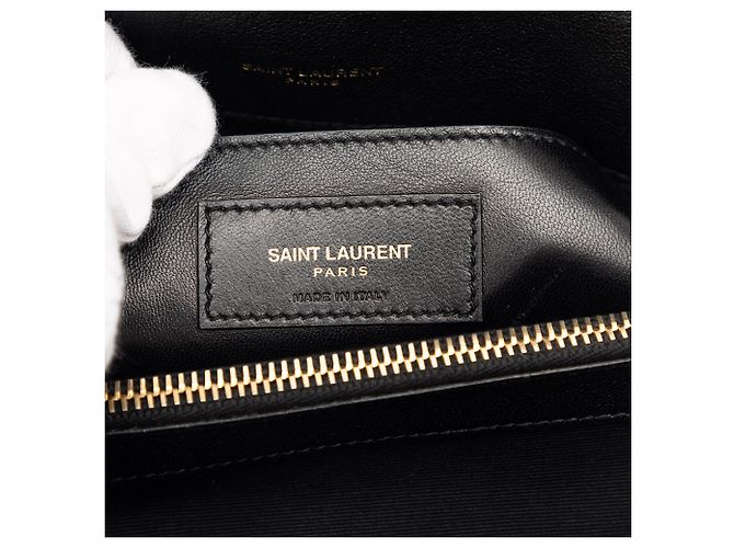 Borsa universitaria Monogram in pelle di pecora nera a chevron grande Saint Laurent Nero - vista 5
