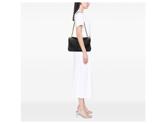Borsa universitaria Monogram in pelle di pecora nera a chevron grande Saint Laurent Nero - vista 7