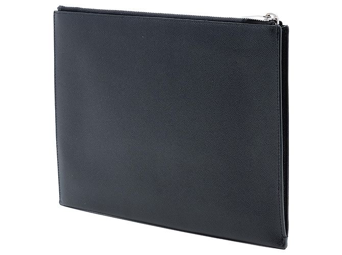 Schwarze genarbte Leder-Zip-Clutch von Saint Laurent - Ansicht 2