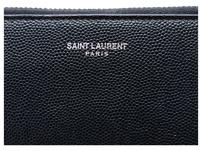 Schwarze genarbte Leder-Zip-Clutch von Saint Laurent - Ansicht 5