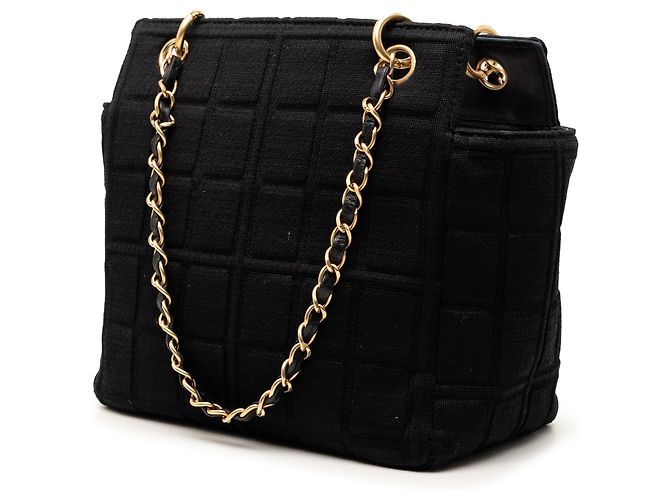 Borsa a spalla Chanel in jersey nero CC Chocolate Bar - vista 2