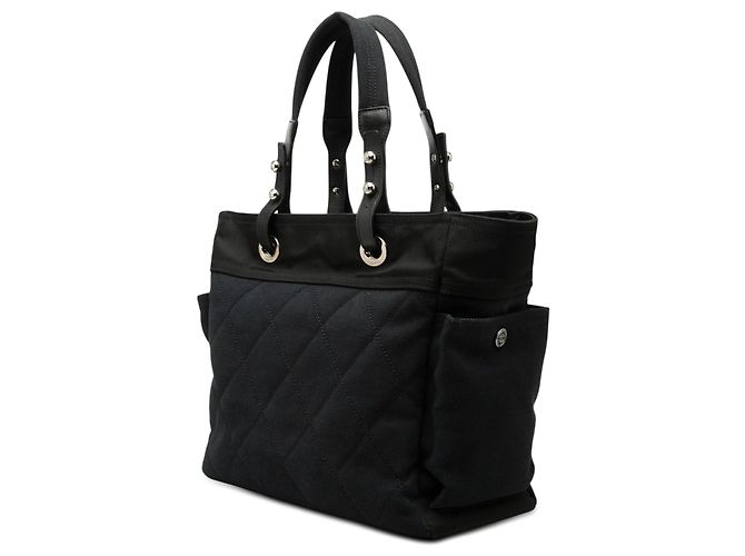 Chanel Azul Grande Tote de Lona Acolchada Paris Biarritz Azul marino - vista 2