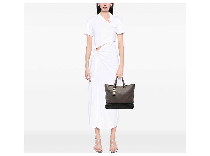 Prada Offene umwandelbare Tote aus braunem Bicolor-Vitello Daino Taupe - Ansicht 6
