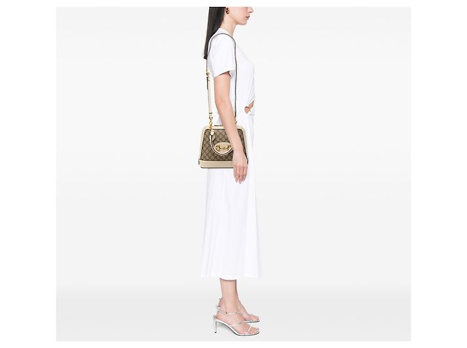 Borsa Gucci Beige Piccola GG Supreme Horsebit 1955 - vista 7