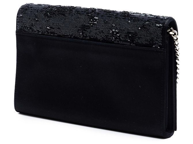 Portafoglio Kate Monogram in paillettes nere Saint Laurent con catena Nero - vista 2