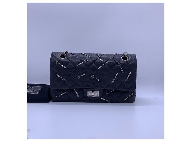 Chanel 2.55 Borsa a Catena Nera in Pelle Nero - vista 2